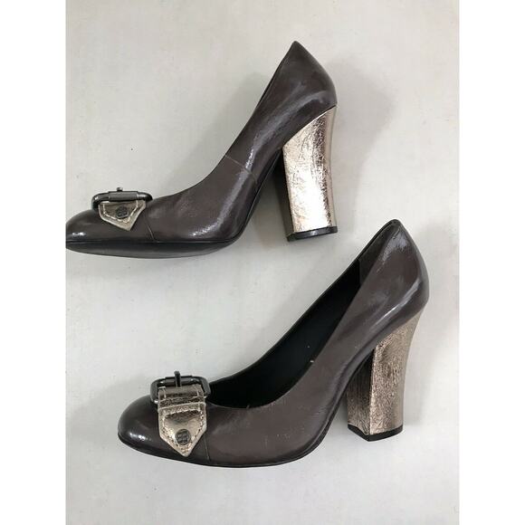 BCBGMaxAzria Javana Patent Leather Metallic Foil Block Heels FLAWS - Picture 5 of 12